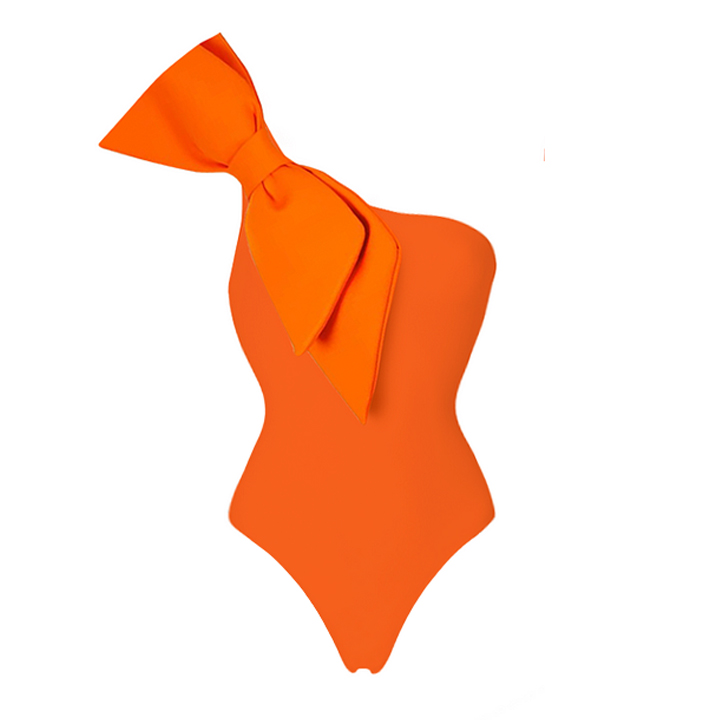 Bow-Tie One Shoulder One Piece Swimsuit and Skirt Flaxmaker