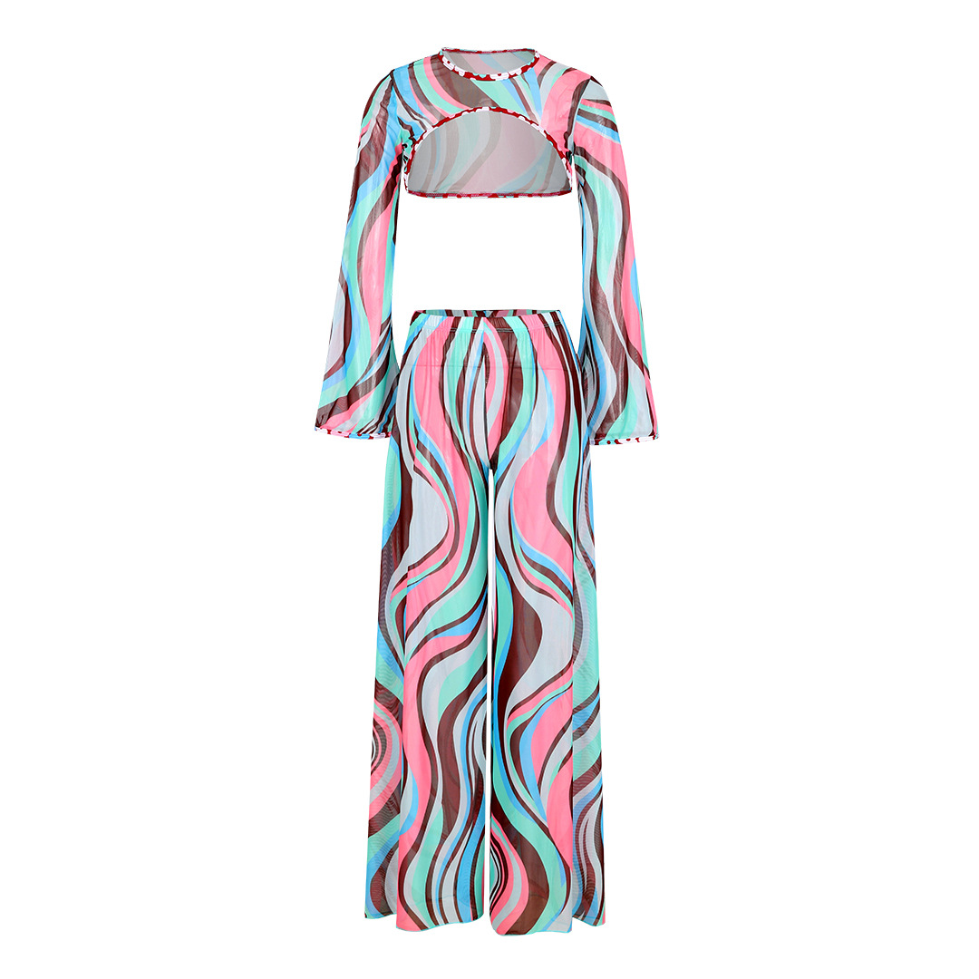 Long Sleeve  Floral Print Bikini Swimsuit and Pants