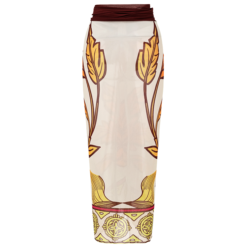 V Neck Ruffle Shoulder Tropical Plant Pattern Printed  One Piece Swimsuit and Sarong Flaxmaker