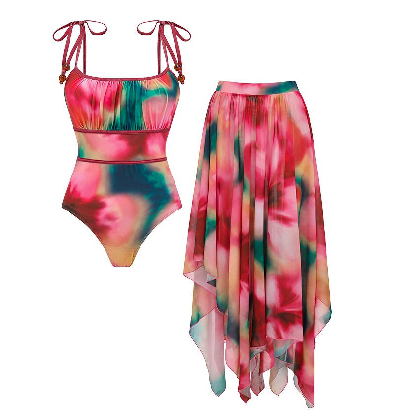 [Copy]Orange Lily Print Swimsuit Set(s)