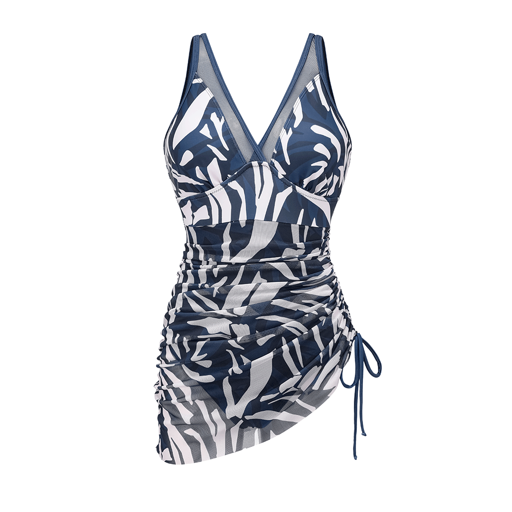 Tummy Control Slimming Mesh Sheer Sarong Wraps Bathing Suit Swim Dress