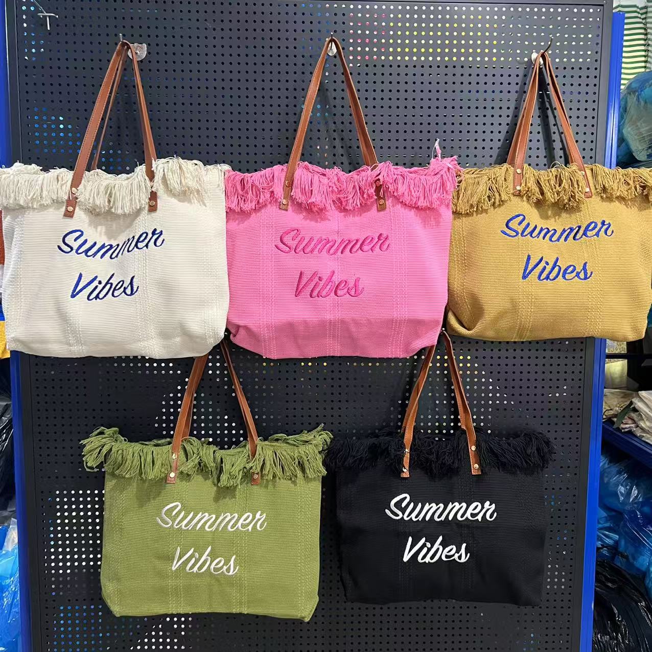 Canvas Tote Bag with Embroidered Lettering