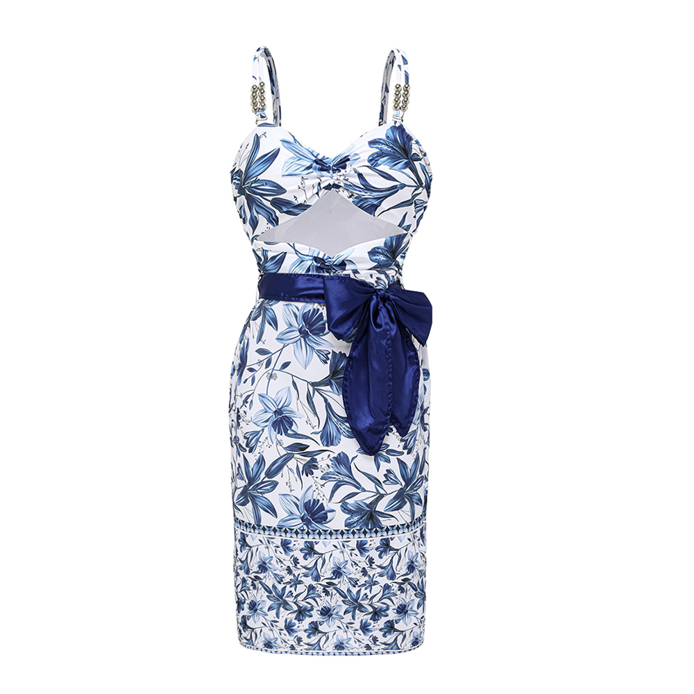 Sling Cut Out Printed One Piece Swimsuit and Skirt