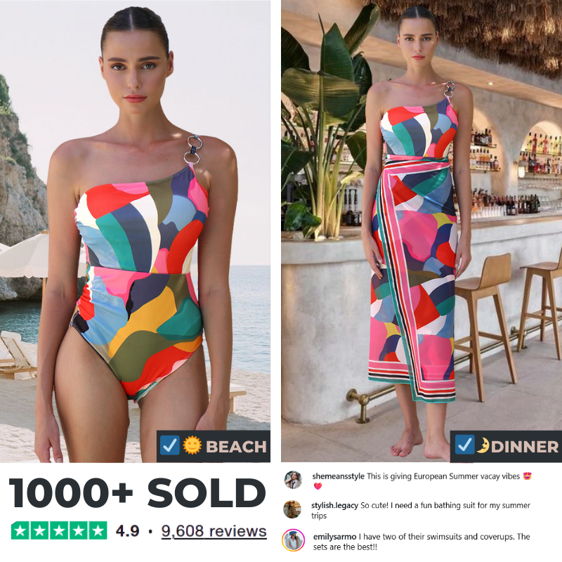 O Ring One Shoulder Printed One Piece Swimsuit and Sarong