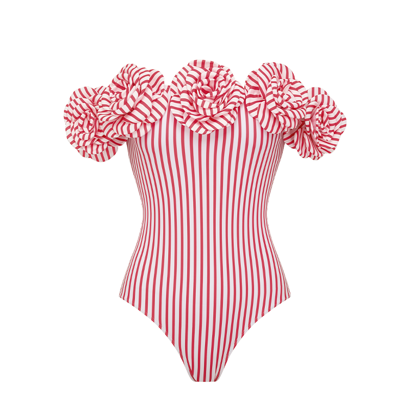 One Shoulder 3D Flower One Piece Swimsuit and Skirt