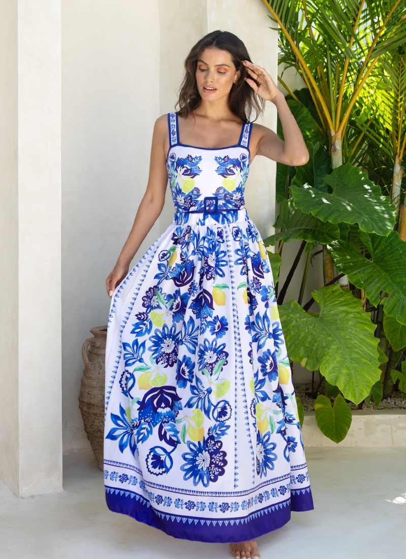 Long-sleeves Lemon and Creative Pattern Print One Piece Swimsuit and Skirt