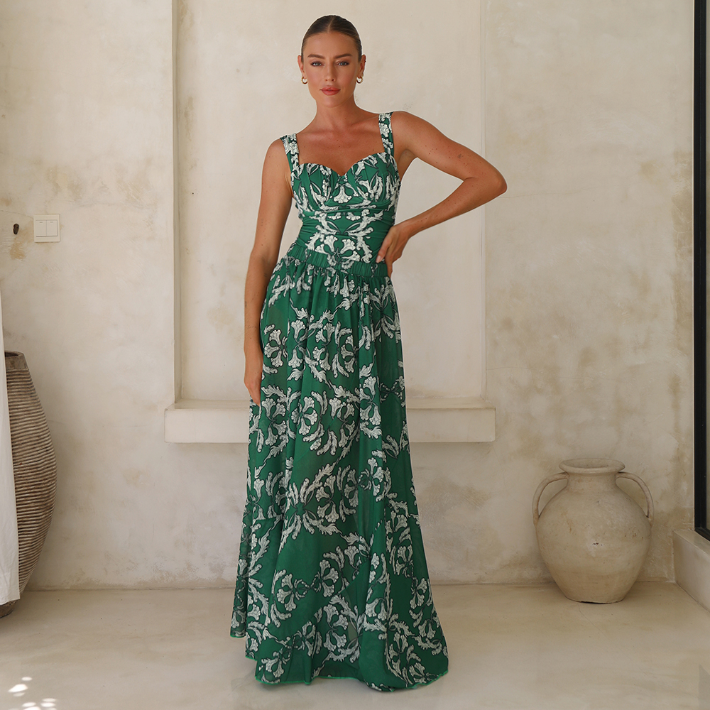 Sling Underwired Shirring Printed One Piece Swimsuit and Skirt