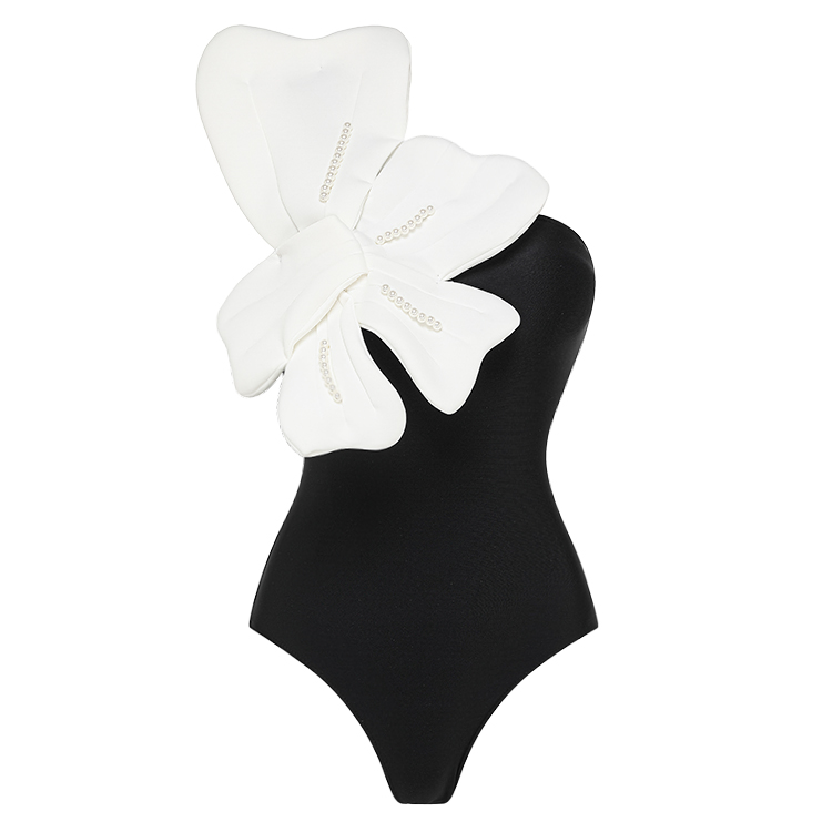 3D Pearl Flower One Shoulder One Piece Swimsuit