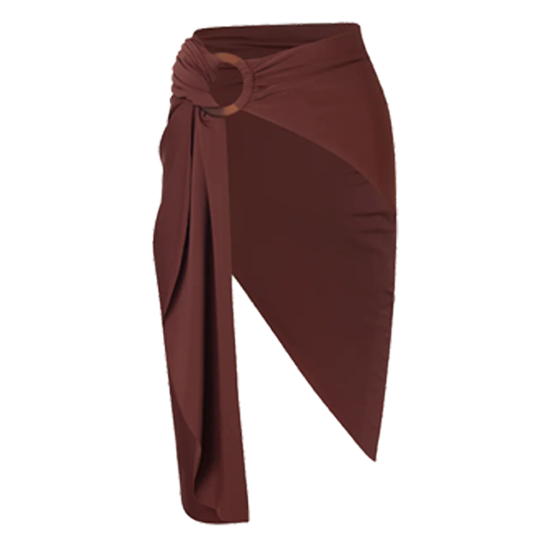 Ring Decoration Brown One Piece Swimsuit and Sarong