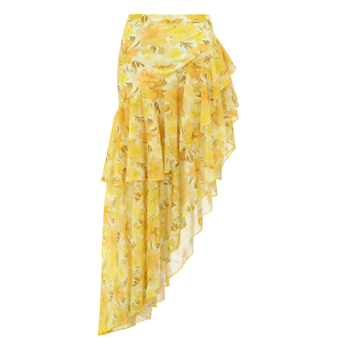 Appliques Yellow Lily Floral Print One Piece Swimsuit and Sarong