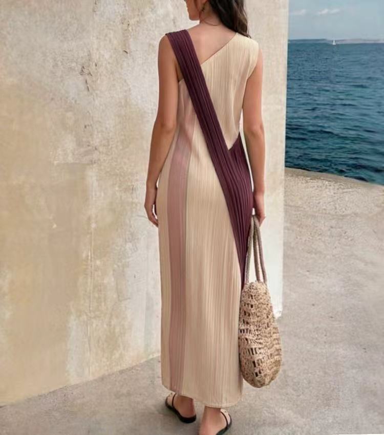 Asymmetric Pleated Column Dress