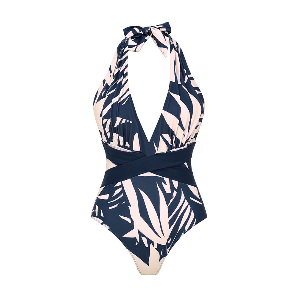 V Neck Leaves Print One Piece Swimsuit and Pants/Skirt