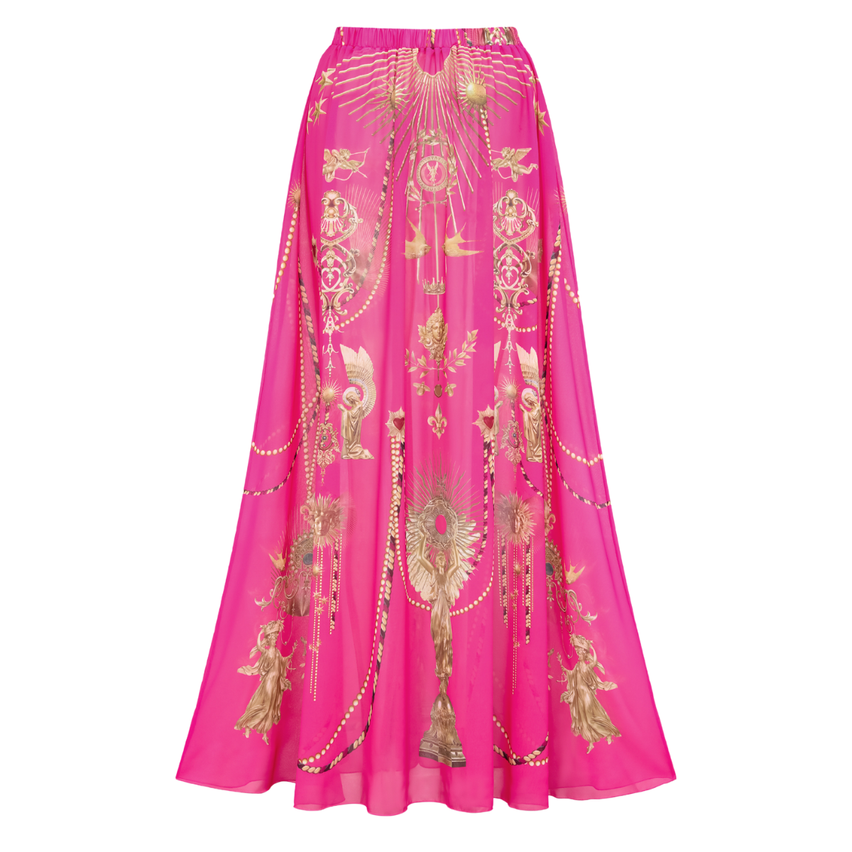 Hollow Metallic Pattern Printing One Piece Swimsuit and Skirt