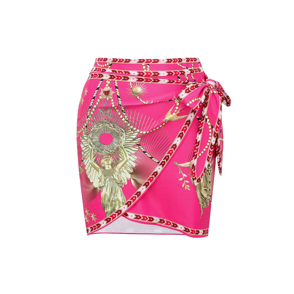 Hollow Metallic Pattern Printing One Piece Swimsuit and Skirt