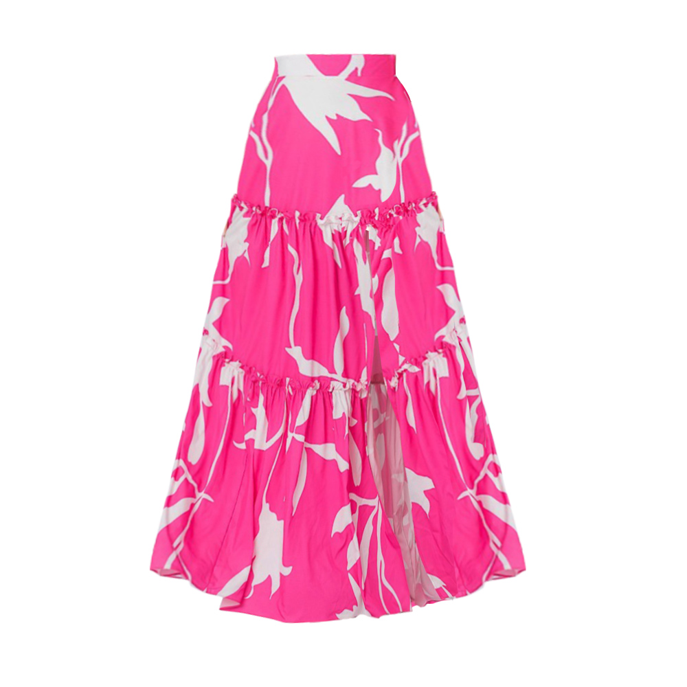 V Neck Ruffle Printed One Piece Swimsuit and Skirt