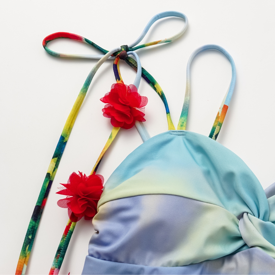 Tie-shoulder Phantom Garden One Piece Swimsuit and Sarong