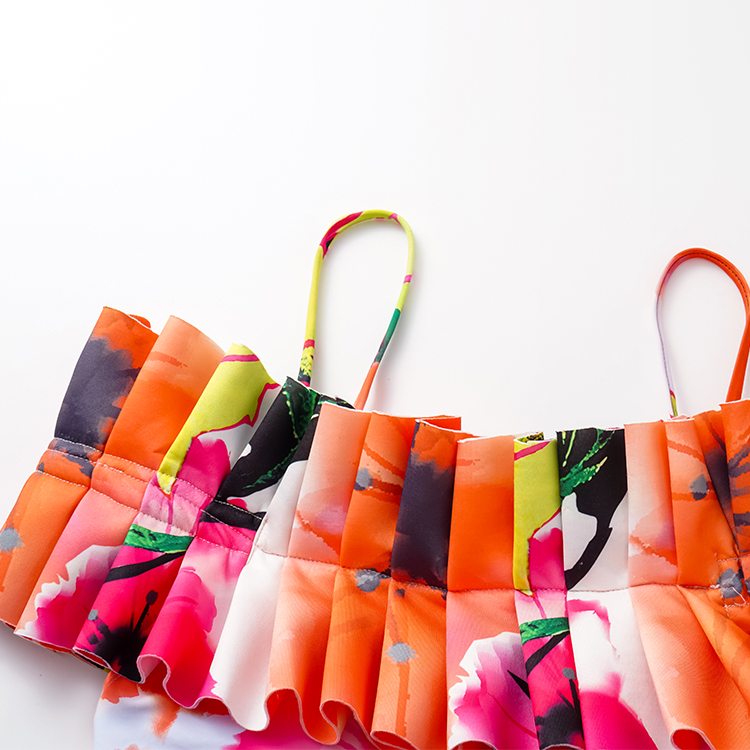 Off Shoulder Ruffled Printed One Piece Swimsuit and Skirt Flaxmaker