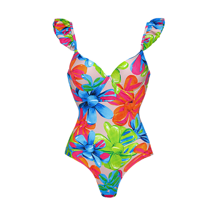 Plus Size Floral Printed One Piece Swimsuit and Skirt