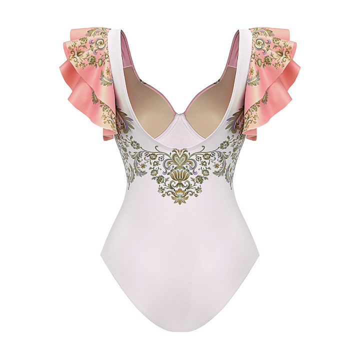 Retro Court Color Contrast Ruffles One Piece Swimsuit and Skirt Flaxmaker