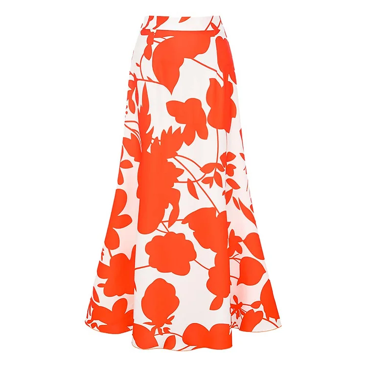 One Shoulder Ruffle Printed One Piece Swimsuit and Skirt