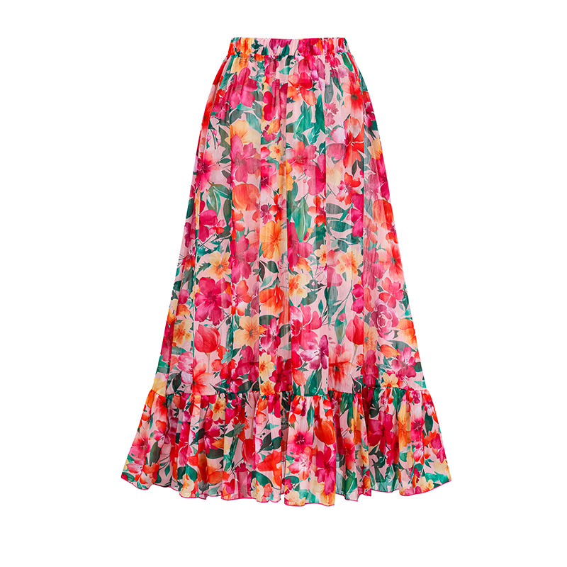 Sling Ruffle Fabric Stitching One Piece Swimsuit and Skirt