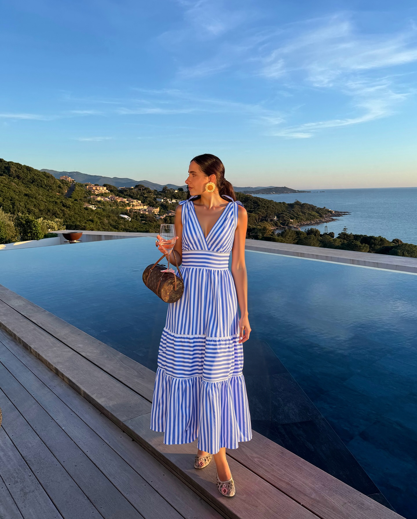 Bowknot Striped Print One Piece Swimsuit and Skirt