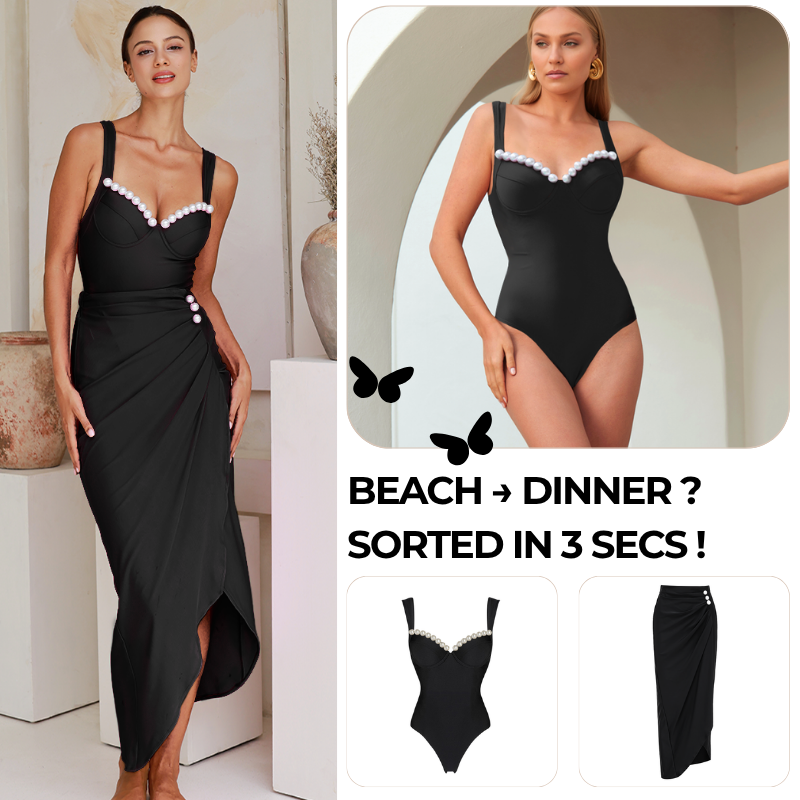 Artificial Pearl One Piece Swimsuit and Skirt Flaxmaker