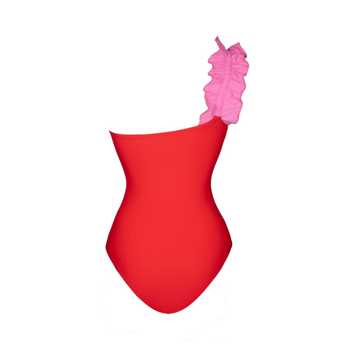 One Shoulder Color Block One Piece Swimsuit and Sarong