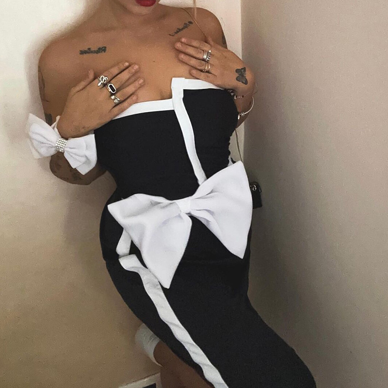 Off Shoulder Bow Tie One Piece Swimsuit and Skirt Flaxmaker