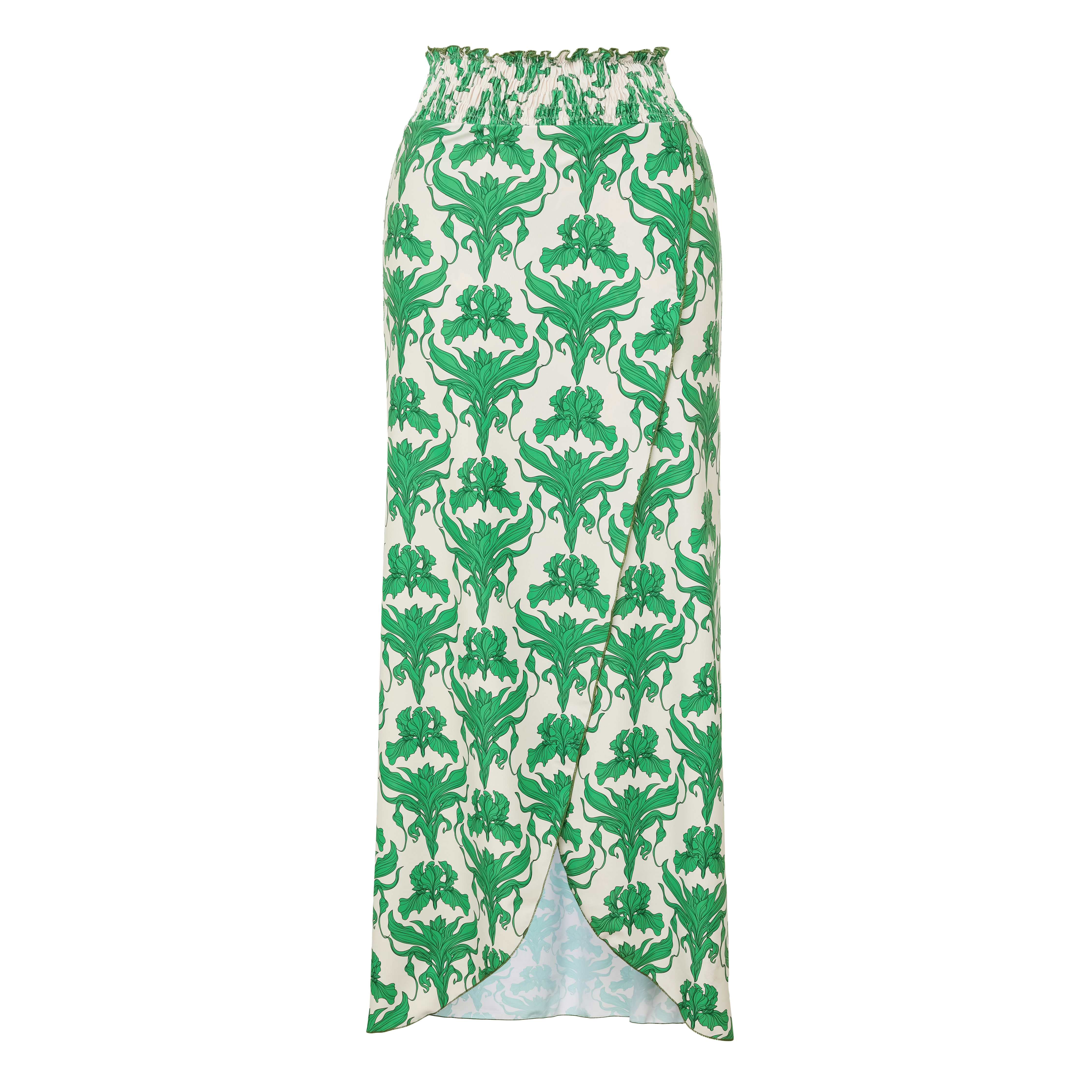 One Shoulder Shirring Iris Print One Piece Swimsuit and Skirt