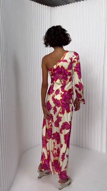 Oblique Shoulder  Printed Dress