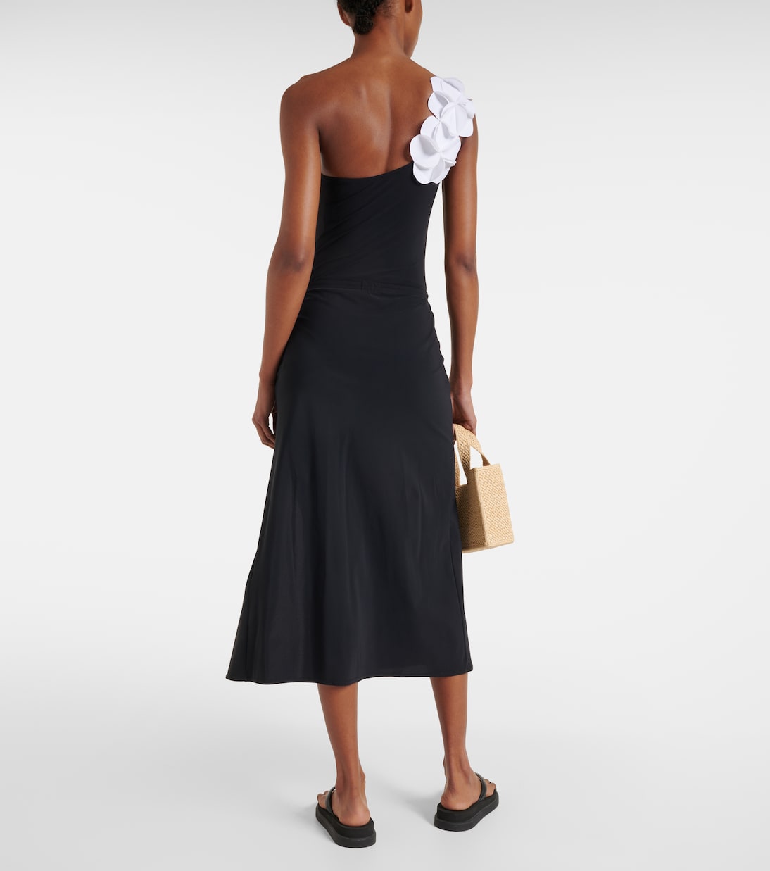 Oblique Shoulder 3D Flower Color Block One Piece Swimsuit And Skirt