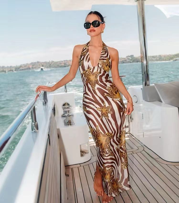 [Copy]6Pleated Loose-Fit Halter Neck Beach Dress