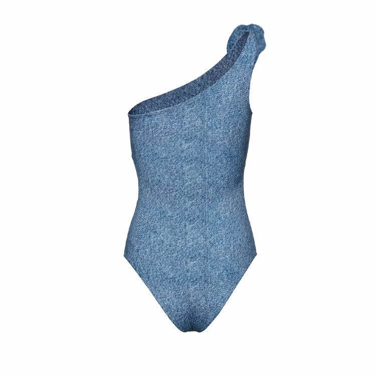 Classic High Waist Flower Denim Print Bikini Swimsuit and Skirt Flaxmaker