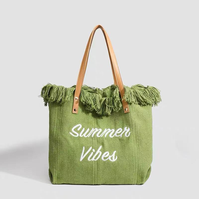 Canvas Tote Bag with Embroidered Lettering