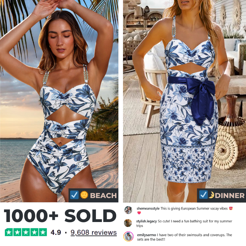 Sling Cut Out Printed One Piece Swimsuit and Skirt