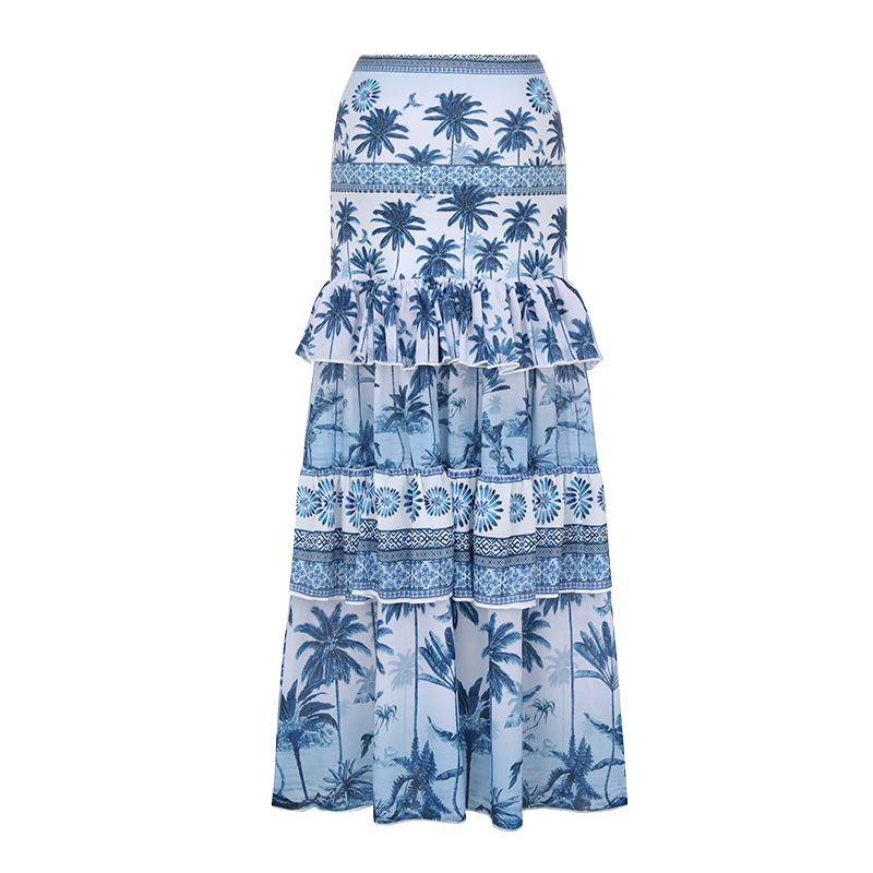 V Neck Lace Up Printed One Piece Swimsuit and Skirt