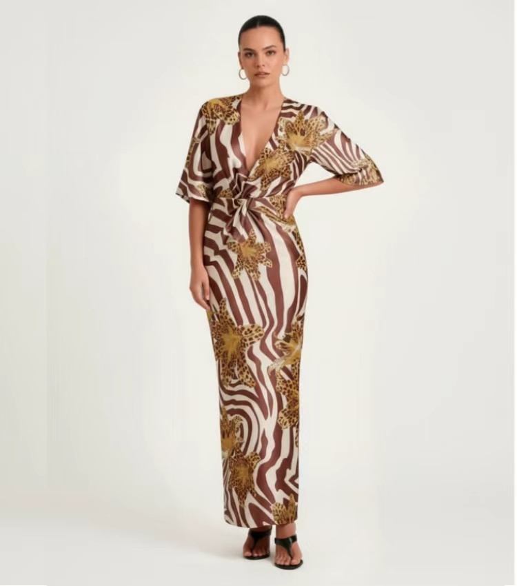 Zebra Leopard Wrap Midi Dress