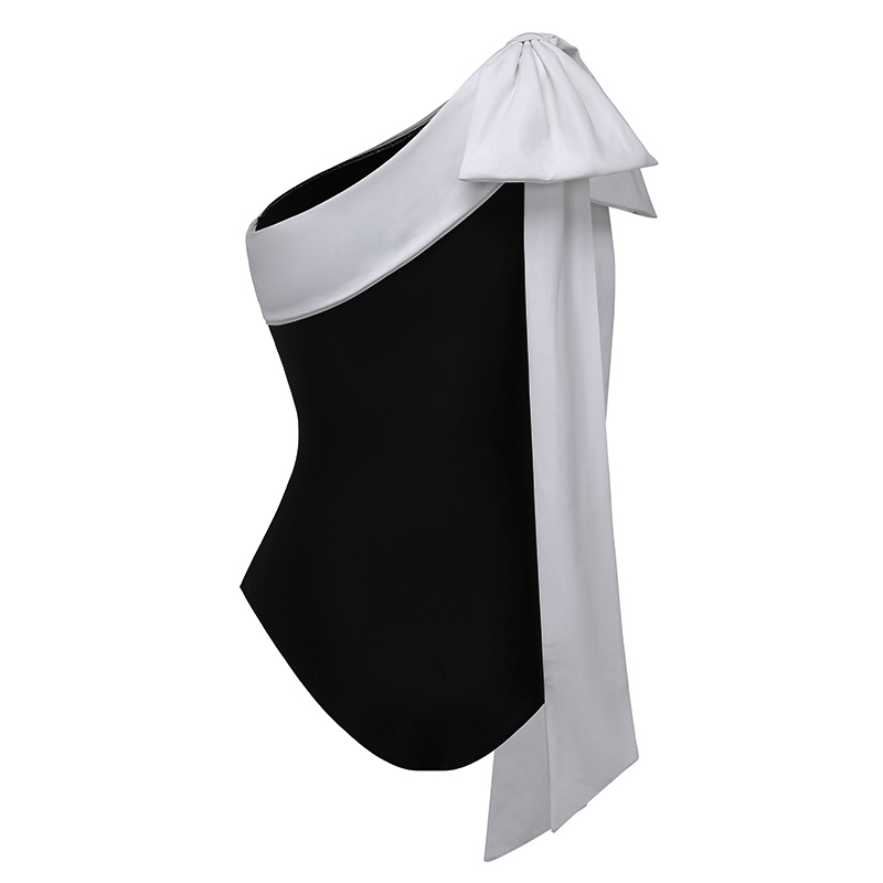 Off Shoulder Bow Tie One Piece Swimsuit and Skirt Flaxmaker