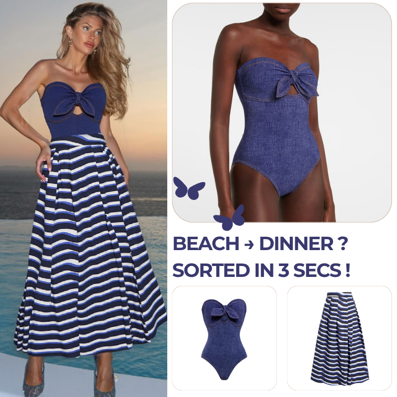 Bowknot Bandeau One Piece Swimsuit and Skirt Flaxmaker