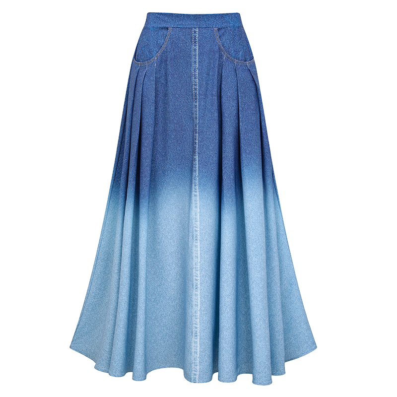 Off Shoulder Denim Pattern Print One Piece Swimsuit and Skirt