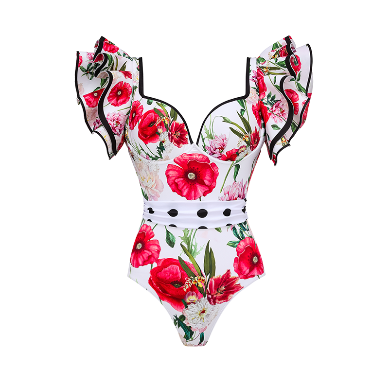 Rose Printed One Piece Swimsuit and Skirt Flaxmaker