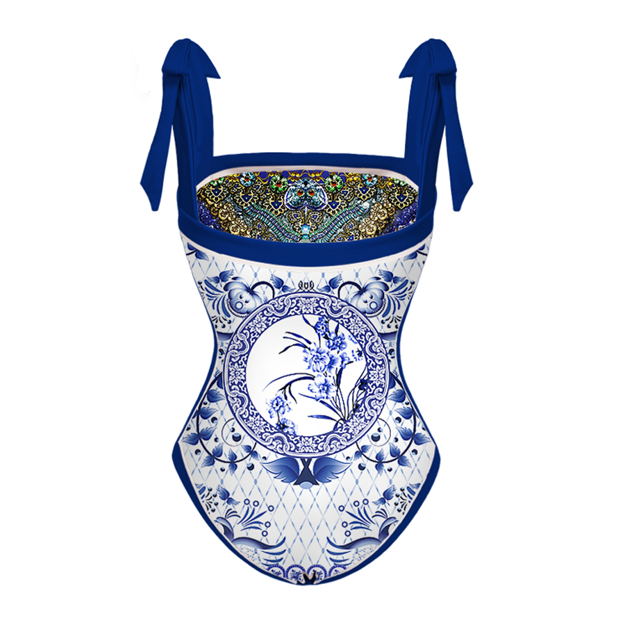 Reversible Tie-shoulder One Piece Swimsuit and Sarong Flaxmaker