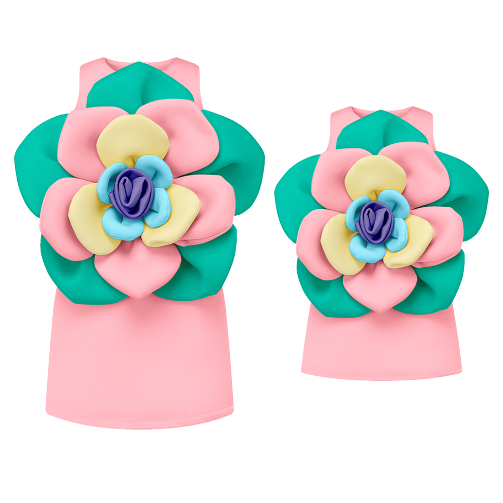 3D Colorful Floral Sleeveless Dress
