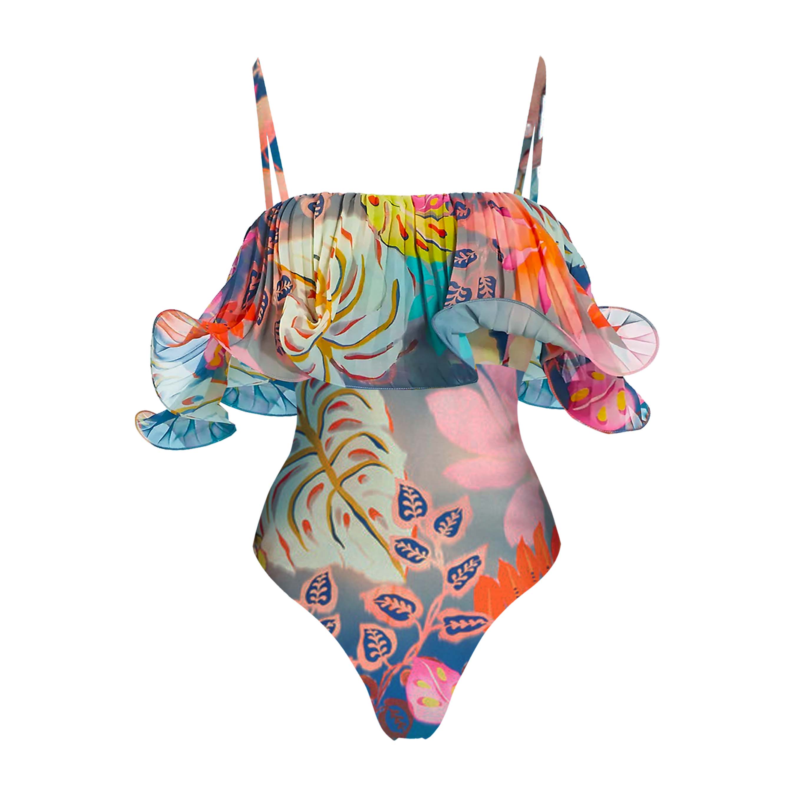 Flowers Printed One Piece Swimsuit and Skirt