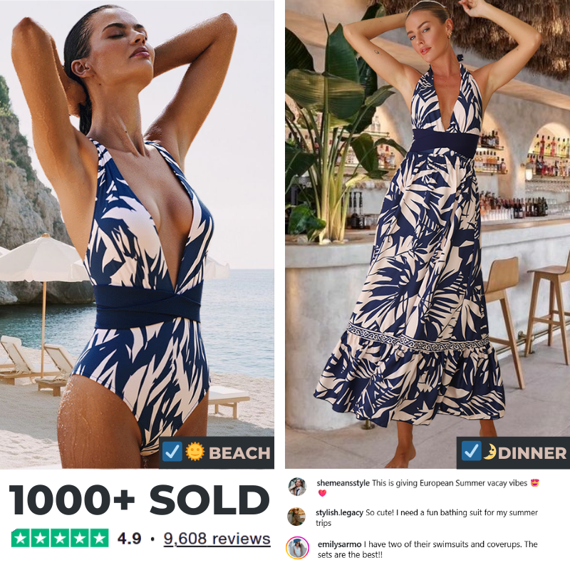 V Neck Leaves Print One Piece Swimsuit and Pants/Skirt