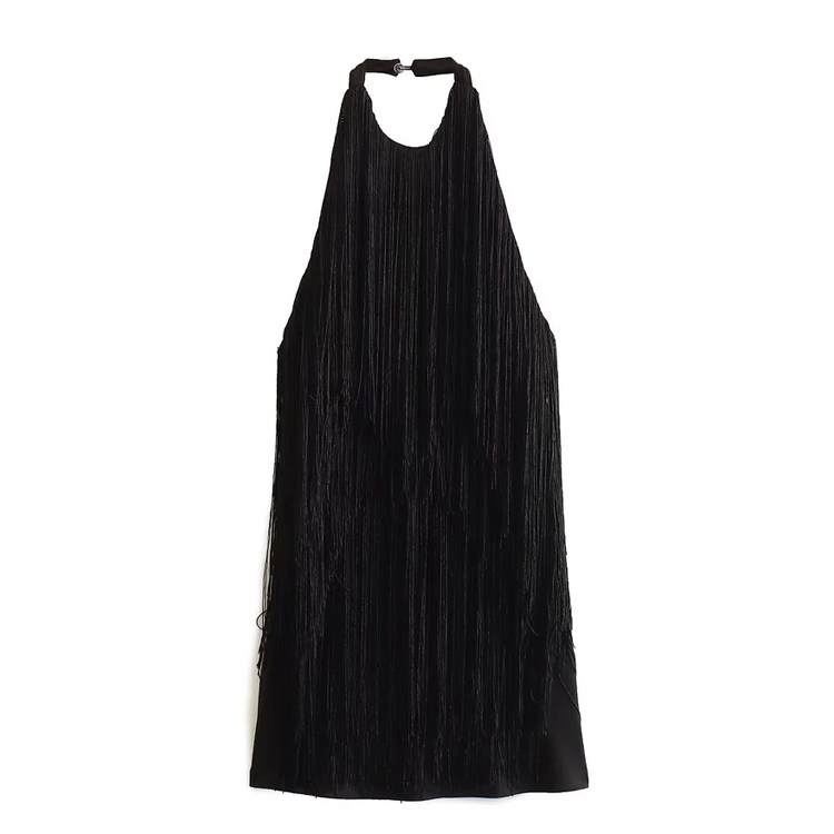 Backless Halter Tassel Mini Dress