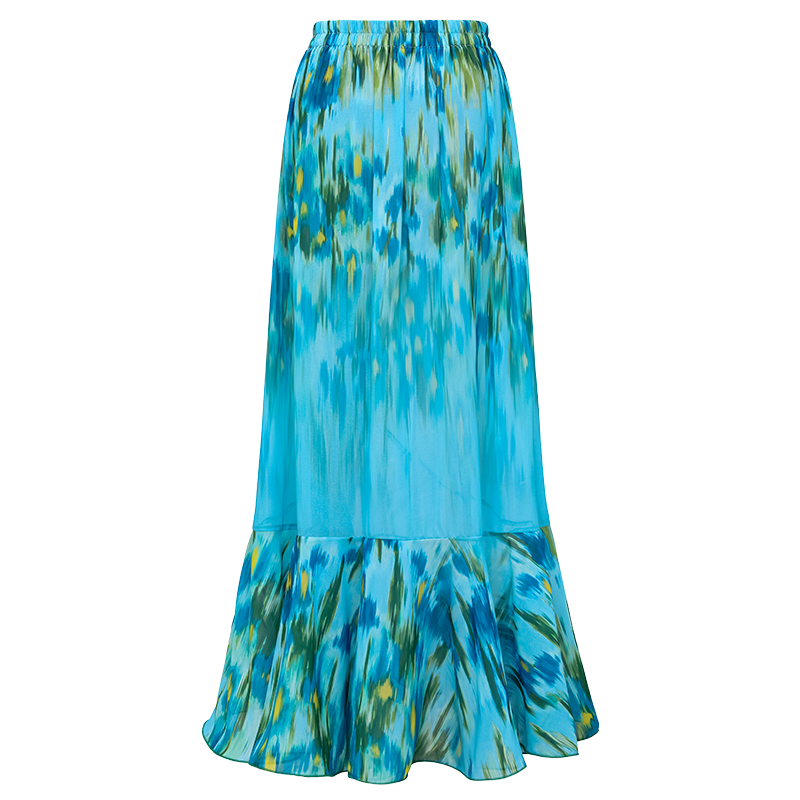 Removable Shoulder Strap Off Shoulder Ruffle Abstract Pattern Print One piece Swimsuit and Skirt