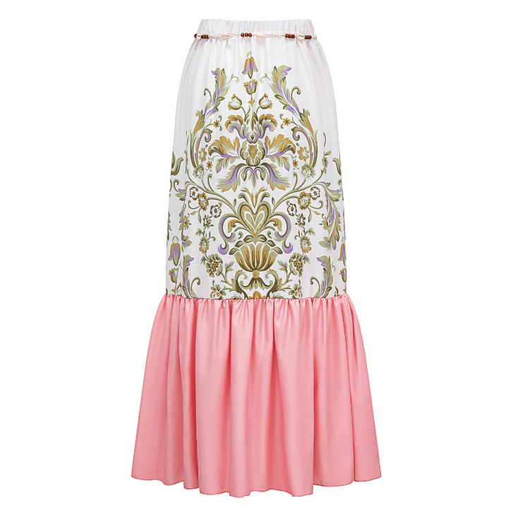 Retro Court Color Contrast Ruffles One Piece Swimsuit and Skirt Flaxmaker