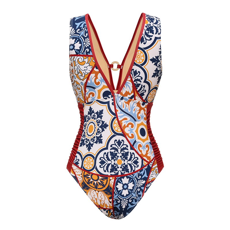 Printed One Piece Swimsuit and Sarong Flaxmaker